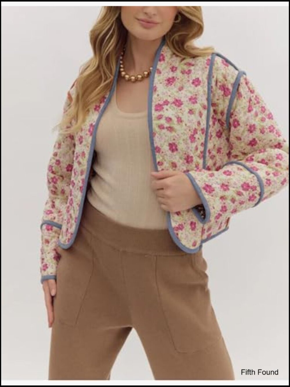 Women's Cropped Quilted Reversible Lightweight Puffer Jacket Floral Printed - Picture 2 of 6